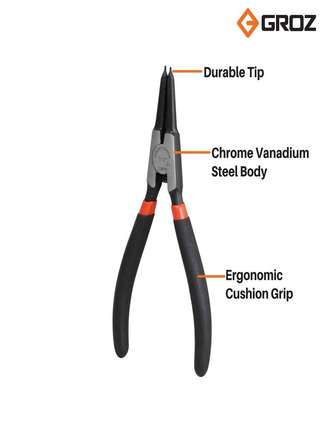 GROZ External Straight Circlip Plier with Precise & Solid Contact Tips| Ideal for Fitting Snap Rings on Shafts| Chrome Vanadium Construction| Wear Resistant| Cousin Grip| Length: 175 mm| CLP/ST/E/175 - Image 2